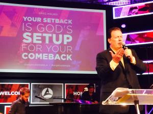 Greg Mauro sharing the message, "Your Setback Is God's Set Up For Your Comeback" as the guest of Pastor Matthew Barnett at Angelus Temple, Dream Center in Los Angeles, California on October 10th, 2014.